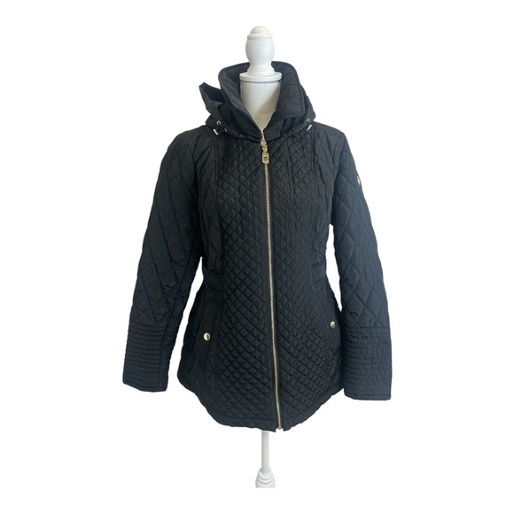 Michael Kors Black Quilted Zip-up Jacket with Removable Hood Size Large - Picture 6 of 13